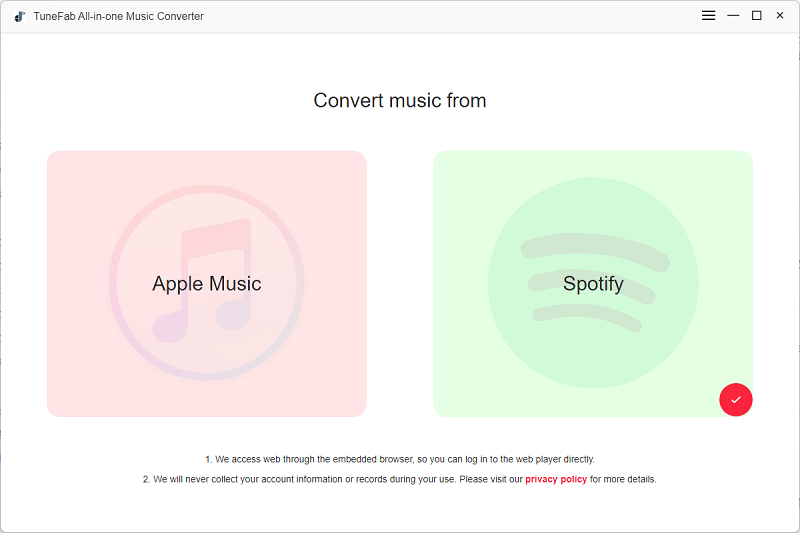 Select A Music Service from the Main Interface