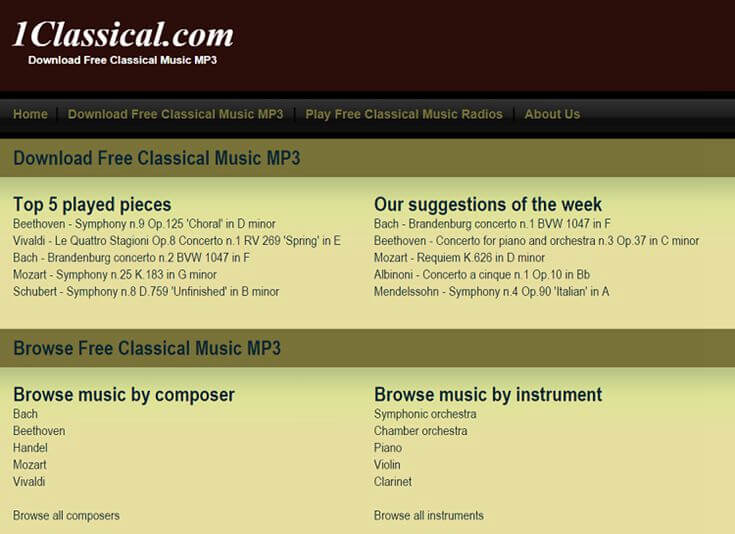 Sitio web gratuito de 1Classical.com