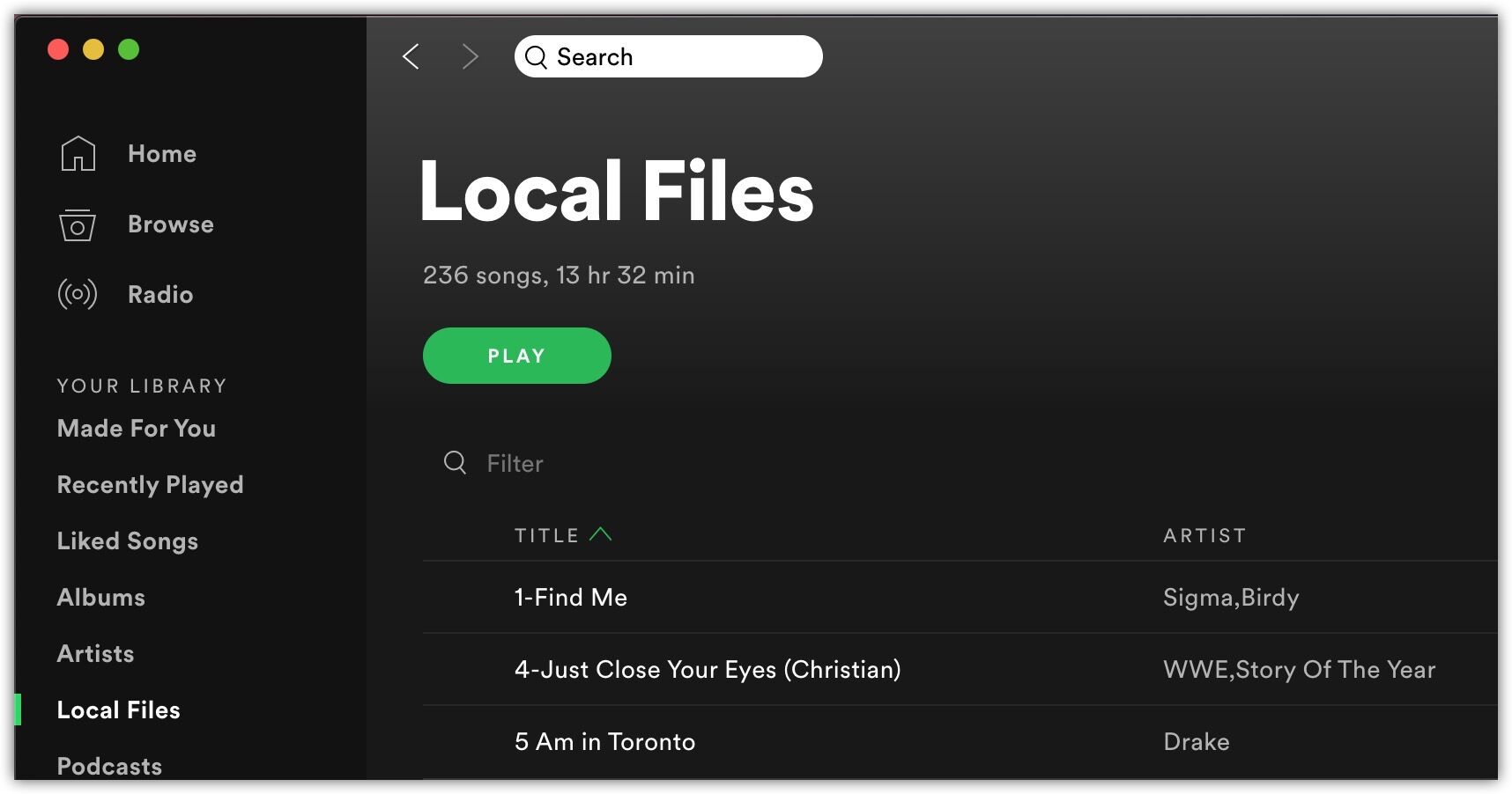 Archivos locales de Spotify