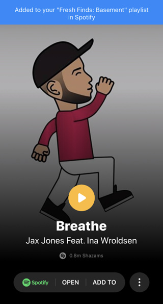 Добавить треки Shazam в плейлист Spotify на iPhone