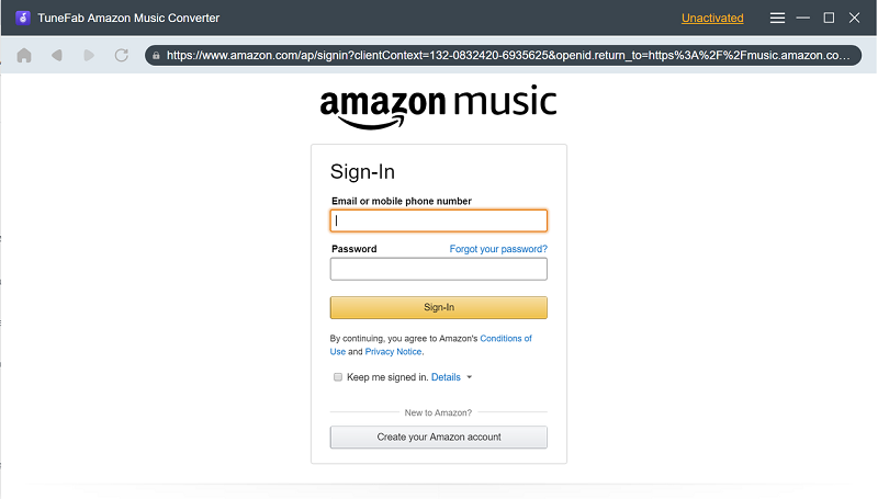 Accedi ad Amazon Music Web Player