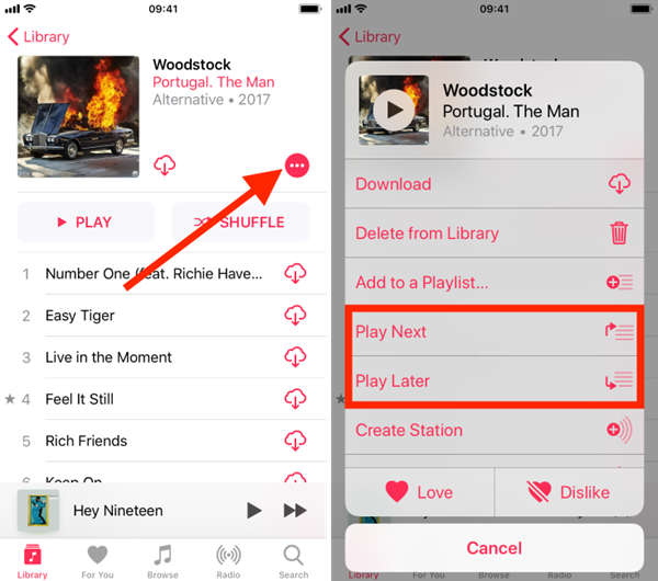 Apple Music Adicionar música para reproduzir a próxima fila