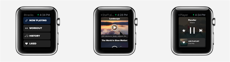 8tracks قائمة التشغيل راديو على Apple Watch