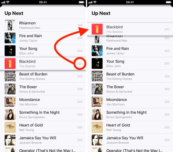Apple Music переупорядочивает песни до следующей очереди