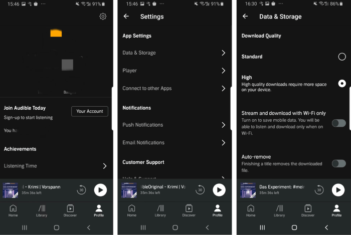 Modifica le impostazioni di download di Audible su Android