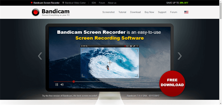 Interface do Bandicam Screen Recorder