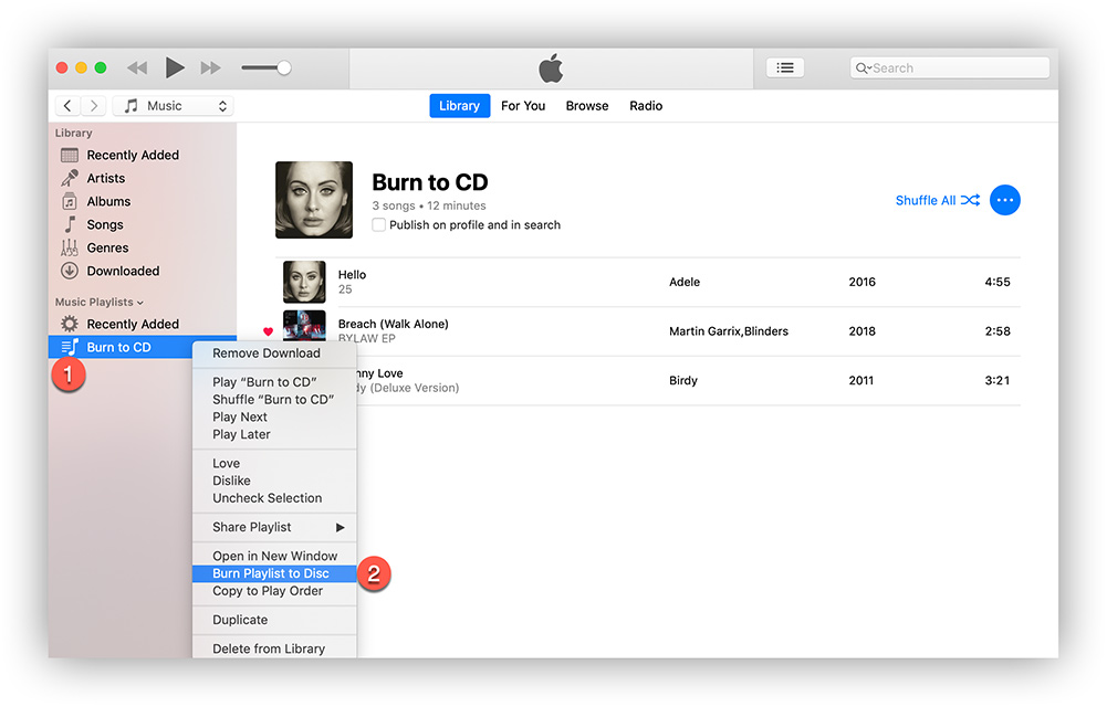أدخل قرصًا مضغوطًا لنسخ Apple Music في iTunes