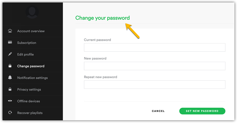 Установите новый пароль, чтобы исправить проблему Spotify Log Out Everywhere