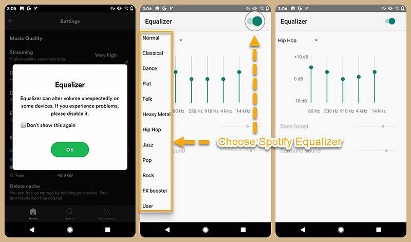 Kies Spotify Equalizer op Android