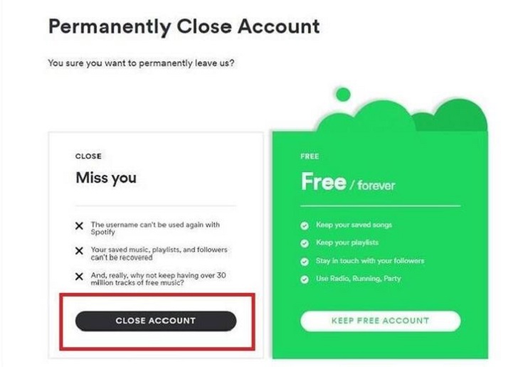 Click on Close Account on PC
