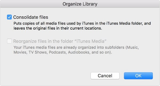 iTunes 보관함에서 파일 통합하기
