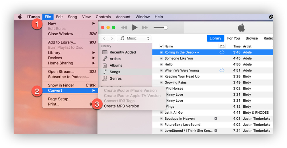 Создать версию MP3 в iTunes