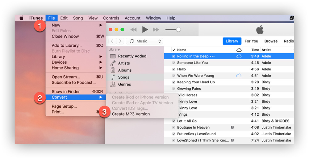 Crea la versione MP3 in iTunes