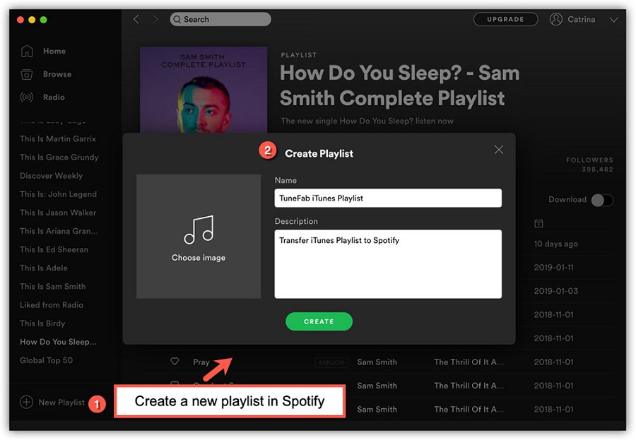 Crea una nuova playlist in Spotify per salvare i brani di iTunes