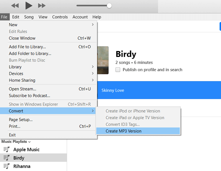 Crea la versión MP3 en iTunes