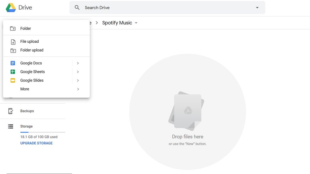 Click Folder on Google Drive