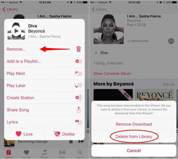 Eliminar Apple Music de la biblioteca en iPhone