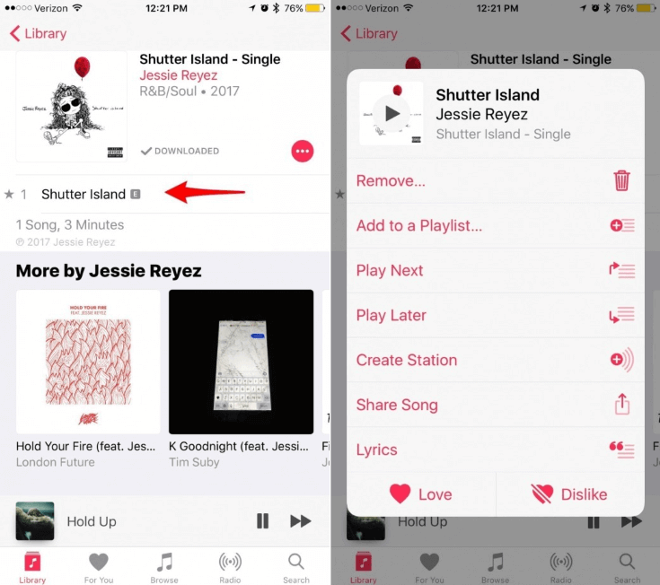 删除Apple Music Library iPhone 3D Touch
