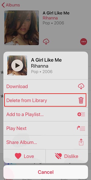 Verwijder het gescheiden album op de iPhone
