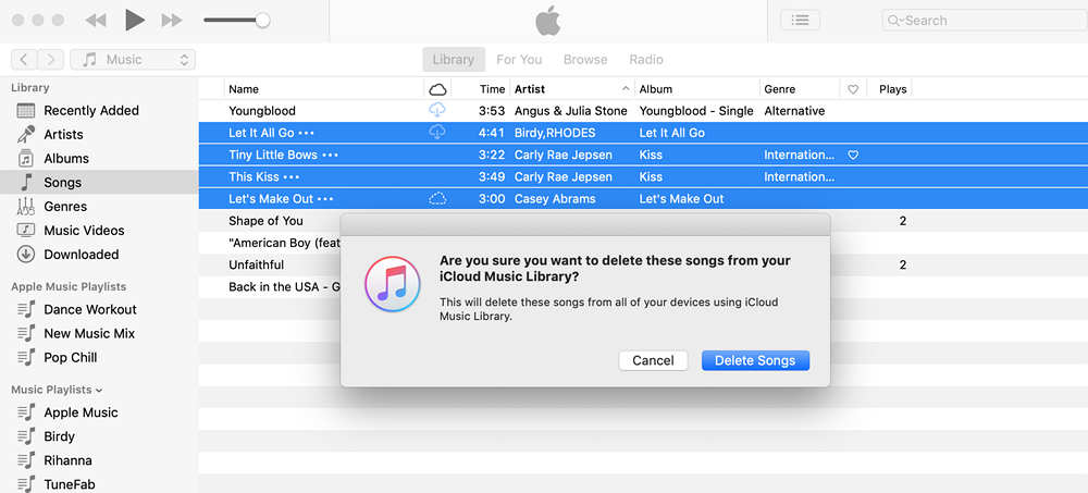 حذف أغاني من مكتبة iTunes