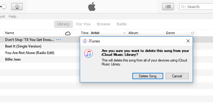 Elimina brani da iCloud Library iTunes
