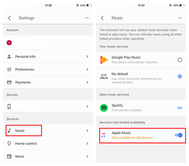 Включить Apple Music в Google Assistant