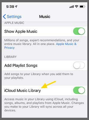 Переключить музыкальную библиотеку iCloud