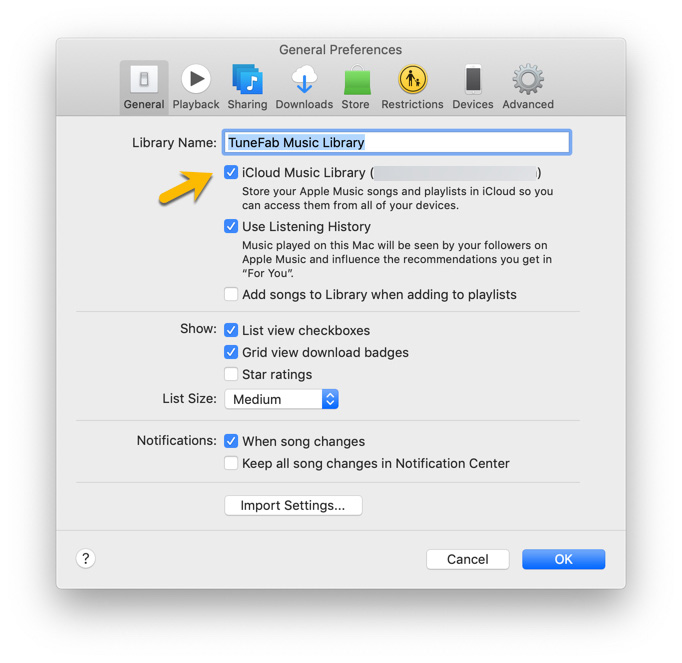 Ativar a biblioteca de músicas do iCloud no Mac