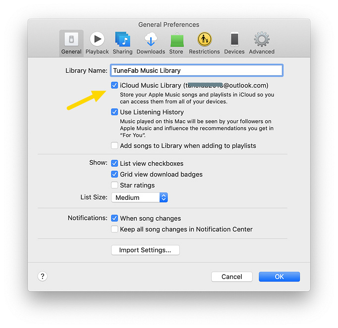 Desativar e reativar a biblioteca de músicas do iCloud no iTunes