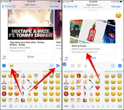Войдите в Emoji Messenger, чтобы воспроизвести Apple Music на iPhone