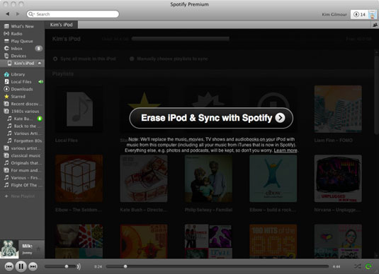 Стирание iPod и синхронизация с помощью Spotify