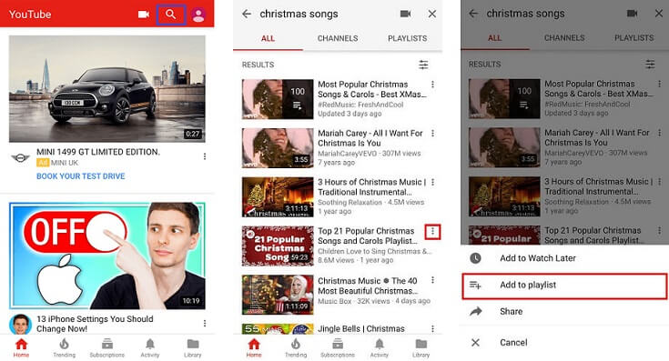 العثور على أغاني عيد الميلاد وإضافة إلى قائمة التشغيل