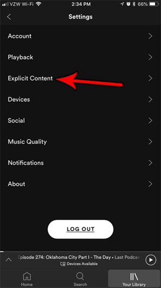 Encontre conteúdo explícito no Spotify para iPhone