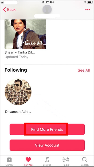 Найти других друзей в Apple Music iOS 11