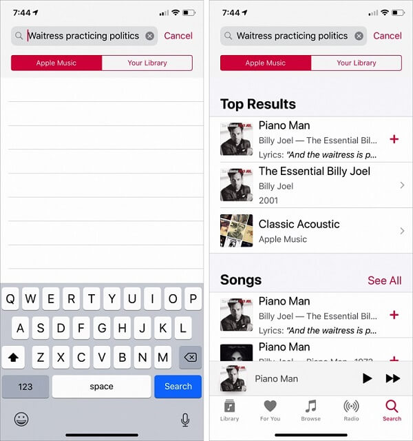 Zoek nummers op tekst in Apple Music