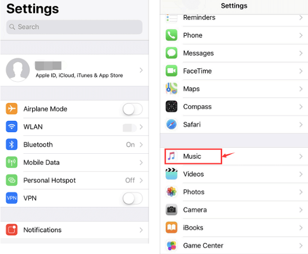 Find You Music on Your iPhone Settings Page