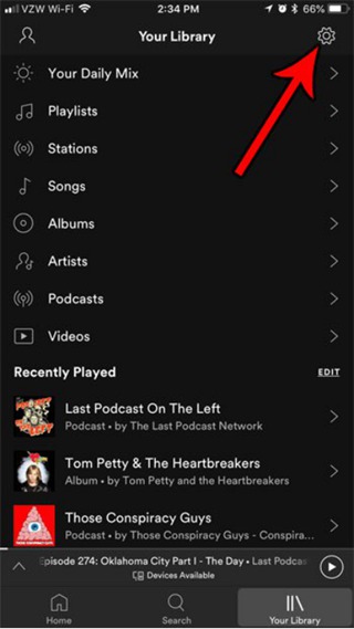 Значок шестеренки Spotify для iPhone