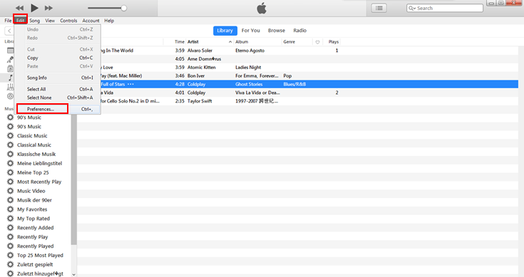 Vai a Preferenze in iTunes