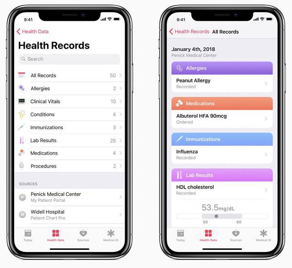 Registros de Saúde iOS11.3