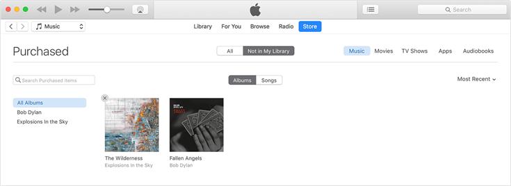 إخفاء العناصر المشتراة في iTunes