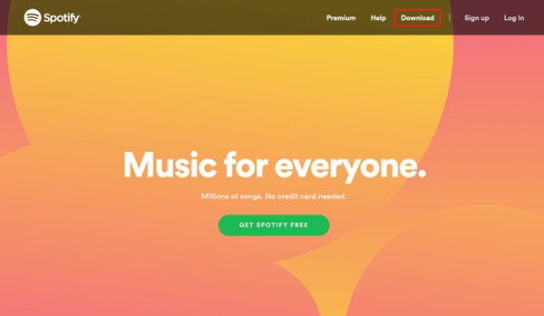 Página inicial do Spotify