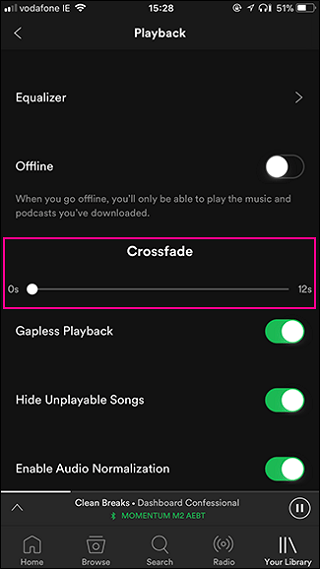 Ative o Spotify Crossfade no celular