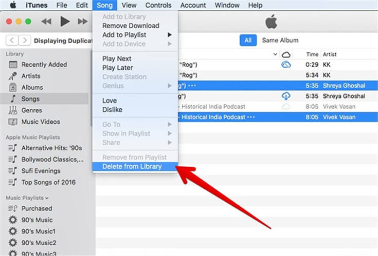 iTunes가 라이브러리에서 중복 된 노래 삭제