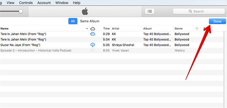 iTunes完成复制歌曲删除过程