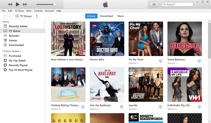 iTunes TV는 저장된 장소를 보여줍니다.