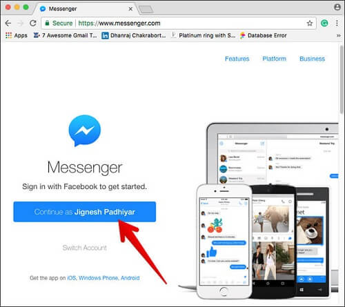 تسجيل الدخول إلى Messenger على Mac