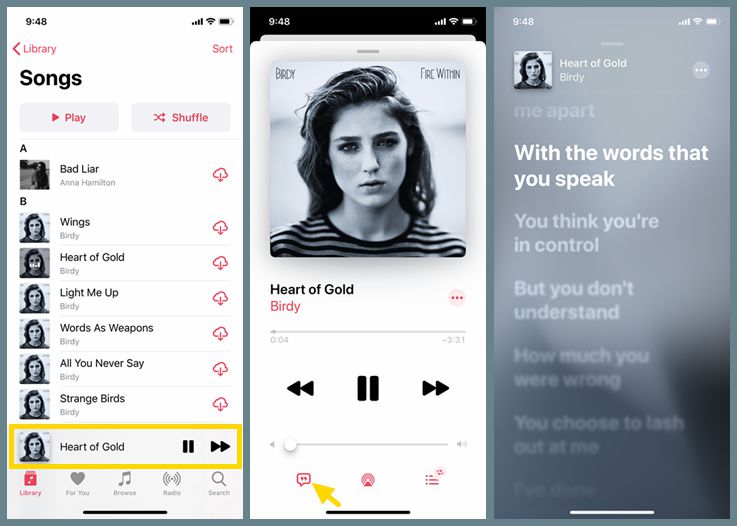 Bekijk Apple Music Lyrics iOS