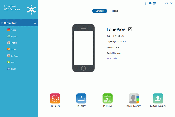 FonePaw iOS 전송 인터페이스