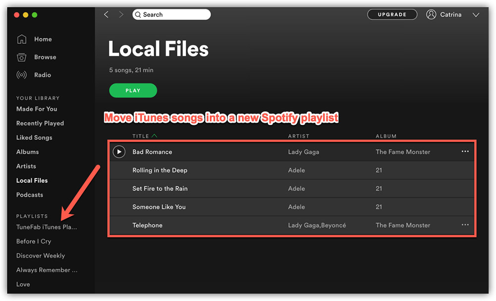 Trascina i file locali su Spotify Playlist