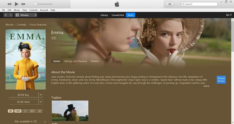Página de información de la película iTunes